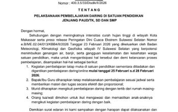 Hujan Ekstrem, Disdik Makassar Liburkan Tatap Muka 4 Hari dan Terapkan Sekolah Daring