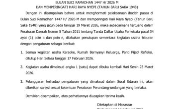 Pemkot Makassar Tutup Sementara Karaoke dan Panti Pijat Selama Ramadan dan Nyepi