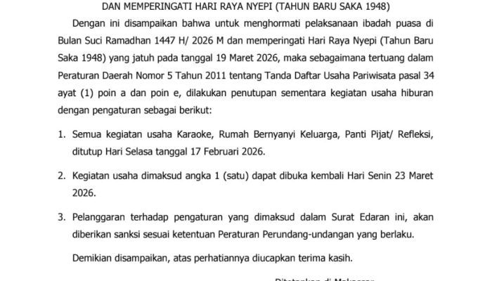 Pemkot Makassar Tutup Sementara Karaoke dan Panti Pijat Selama Ramadan dan Nyepi